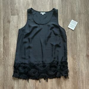NWT Maette Black Feather Trim Tank Top